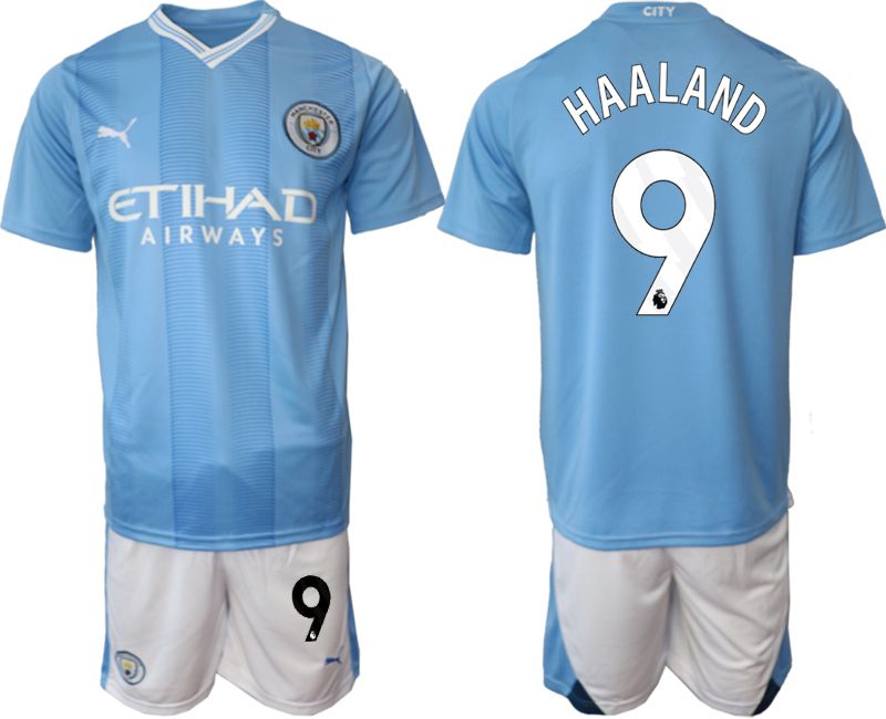 Men 2023-2024 Club Manchester City home Light blue 9 Soccer Jersey